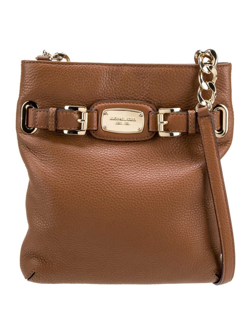 Michael Kors Pebbled Genuine Leather Crossbody Bag Camel Brown Gold Chain Purse
